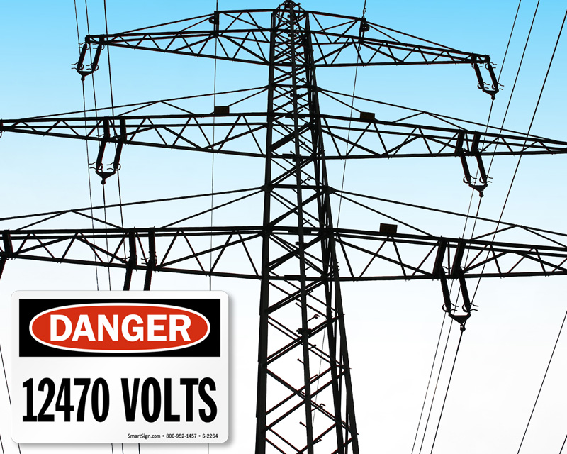12470 Volts Labels | Danger High Voltage 12470 Volts Stickers