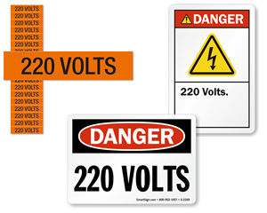 220V Voltage Labels Electrical Safety Warning Labels Yellow 50mm x 20mm 