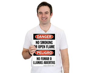 Bilingual No Smoking Flames Signs