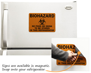 No Food Drink Refrigerator Biohazard Sign