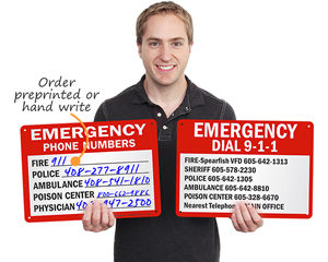 Emergency phone number signs