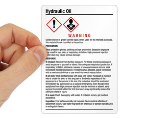 Hydraulic Oil GHS Labels