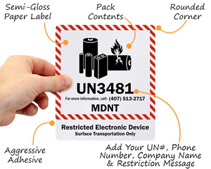 USPS Pub 52 Lithium Restriction Marking Label