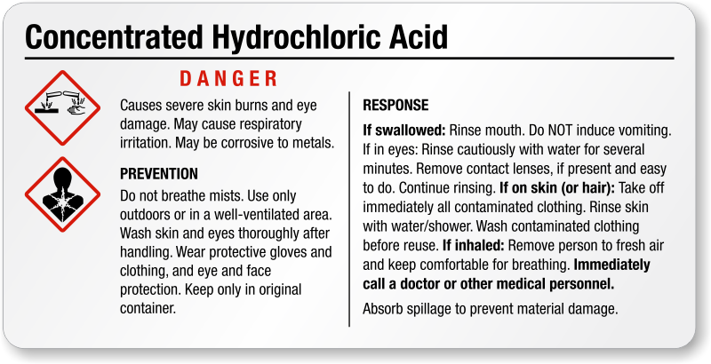 Hydrochloric Acid Labels