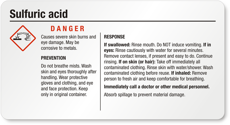 Sulfuric Acid Danger GHS Chemical Label - Small, SKU: GHS-023-C