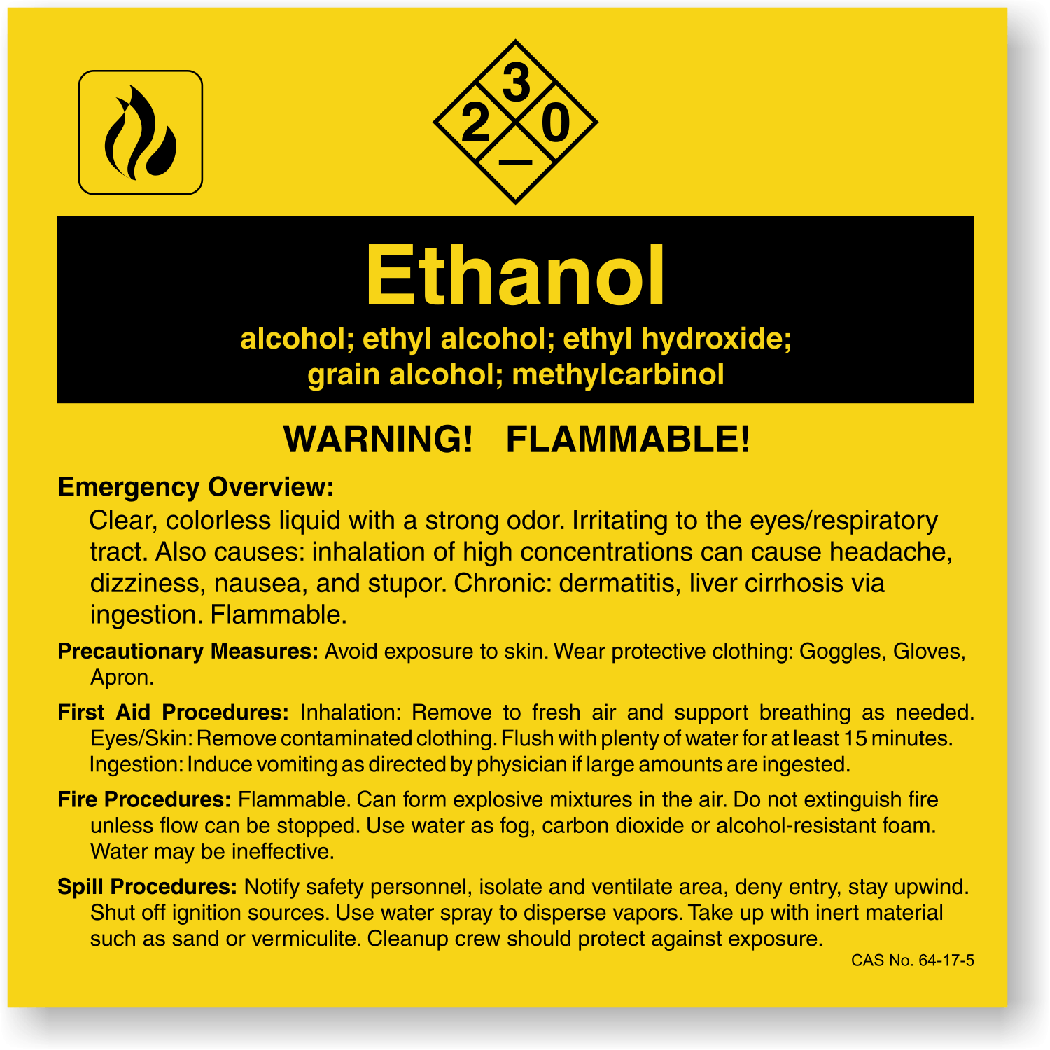 Ethanol Ansi Chemical Label Sku Lb 1584 052