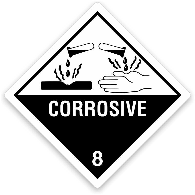 Class 8 Corrosive Hazmat Labels Comply with DOT regulations