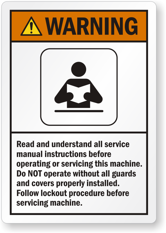 Warning Read Understand Service Manual Instructions Label, SKU: LB-2272