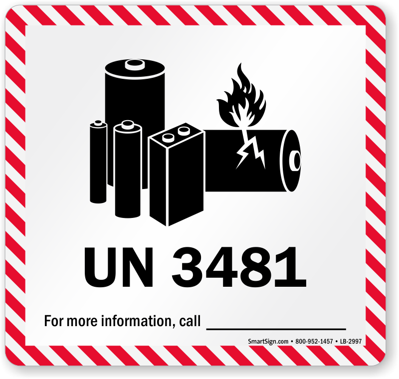 UN 3481 Label Lithium Battery Labels, 250 Labels/Roll, SKU LB2997