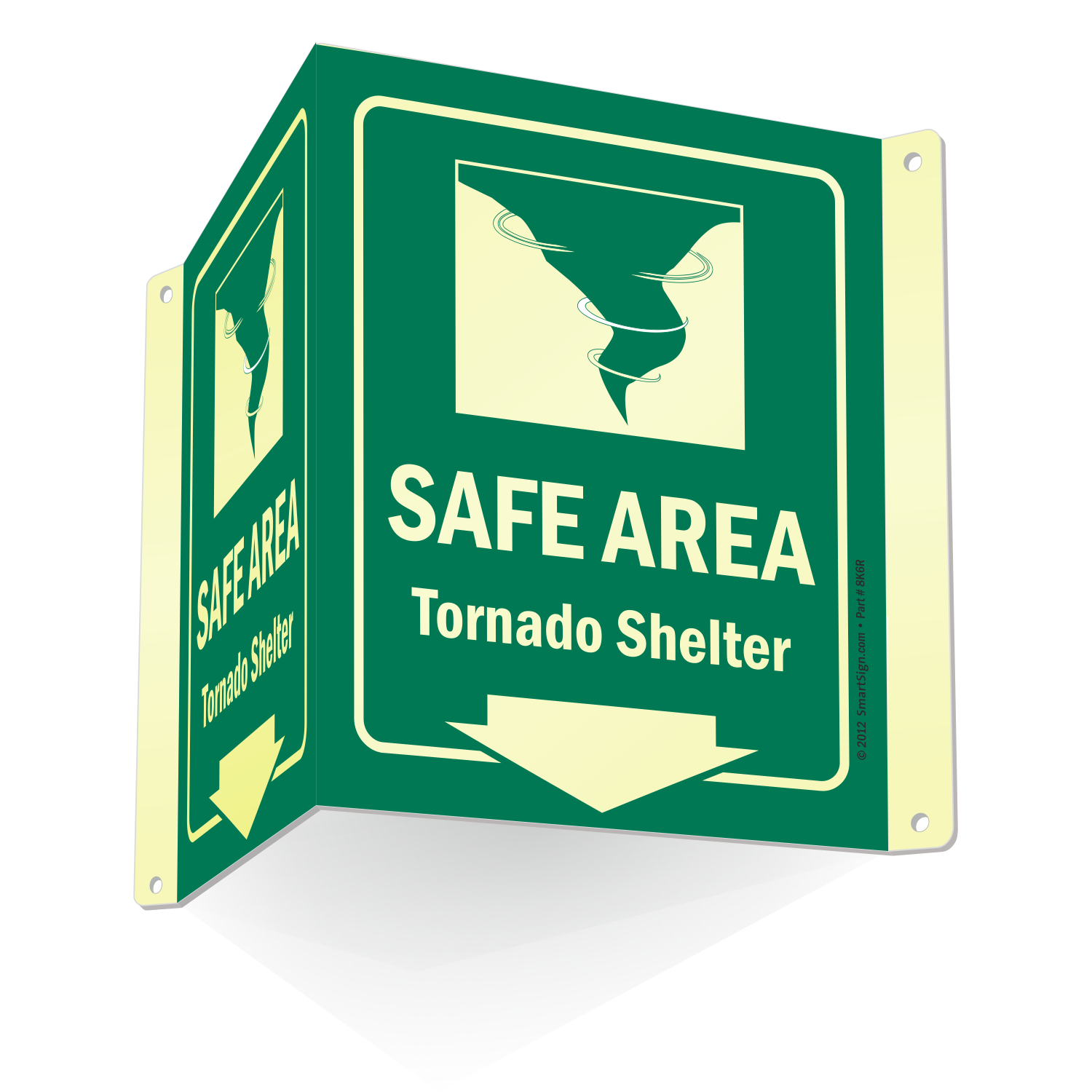 Safe Area Tornado Shelter Sign - Glow-In-Dark Signs, SKU: S-8836G