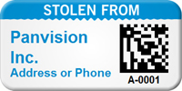 Custom 2D Stolen From Barcode Asset Tag