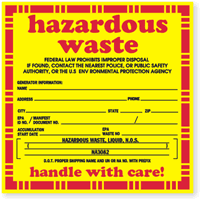 Hazardous Waste Handle Care Label