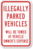Illegally Parked Vehicles Towed Sign