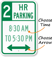 Customizable Hour Parking Limit Sign Optional Arrow