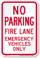 No Parking Emergency Vehicles Only Sign