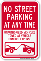 No Street Parking At Any Time Sign