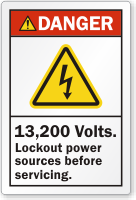 13,200 Volts Lockout Power Sources Before Servicing Label