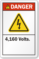 4,160 Volts ANSI Danger Label