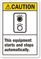 Caution: Equipment Starts Stops Automatically (Ansi) Label