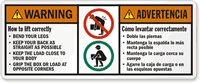 Bilingual ANSI Lifting Instructions Warning Label
