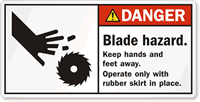 Blade Hazard. Keep Hands, Feet Away Label