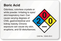 Boric Acid NFPA Chemical Hazard Label