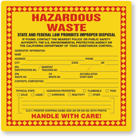 Semi Custom California Hazardous Waste Label