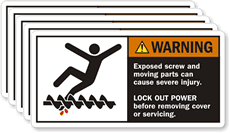 Warning Moving Parts Severe Injury Label