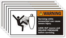 Servicing While Pressurized Can Cause Injury Warning Labels