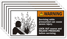 Servicing While Pressurized Can Cause Severely Injury Labels