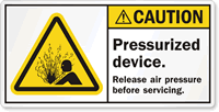 Pressurized Device, Release Air Pressure Before Servicing Label
