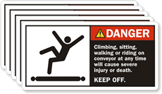 Danger Climbing Sitting Riding Conveyor Label