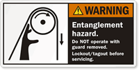 Entanglement Hazard Lockout/Tagout Before Servicing Label