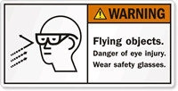 Flying Objects Wear Safety Glasses Label
