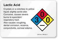 Lactic Acid NFPA Chemical Hazard Label