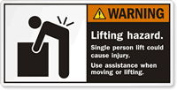 Lifting Hazard Single Person Use Assistance Label