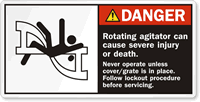 Rotating Agitator Can Cause Severe Injury/Death Label