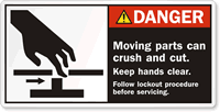 Moving Parts Crush Cut, Keep Hands Clear Label