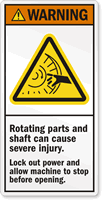 Rotating Parts Shaft Cause Severe Injury Lockout Label