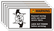 ANSI Warning Exposed Moving Parts Lockout Power Labels