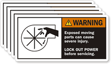 Warning Exposed Moving Parts Lockout Power Label