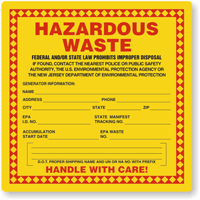 Semi Custom New Jersey Hazardous Waste Label