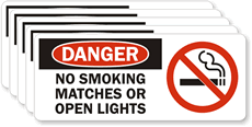 No Smoking Matches Open Lights Label