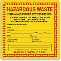 Hazardous Waste Handle with Care Label