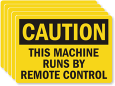 Caution Machine Runs By Remote Control, 5Labels/Pack