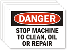 Danger Stop Machine To Clean Oil Repair Label