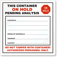 Container on Hold Pending Analysis Drum Label