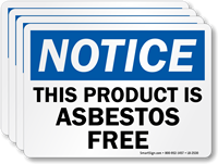 This Product Is Asbestos Free, OSHA Notice Label