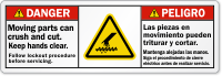 Bilingual Moving Parts Can Crush/Cut Danger Label