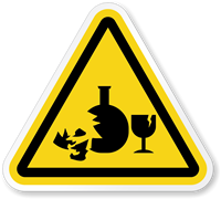 Broken Glass Hazard Symbol, ISO Triangle Warning Sticker